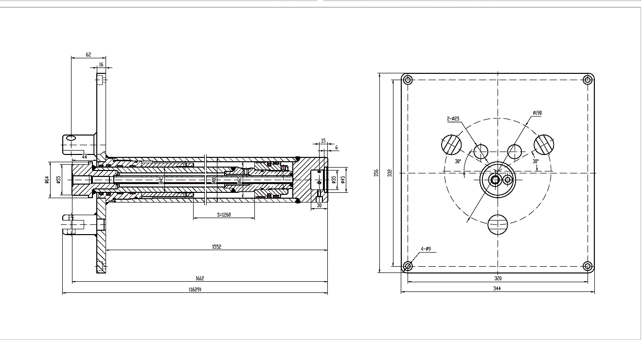 Catalogue technical drawing and evidence for HCYY11112006 Aerial Platform Lifting Cylinder