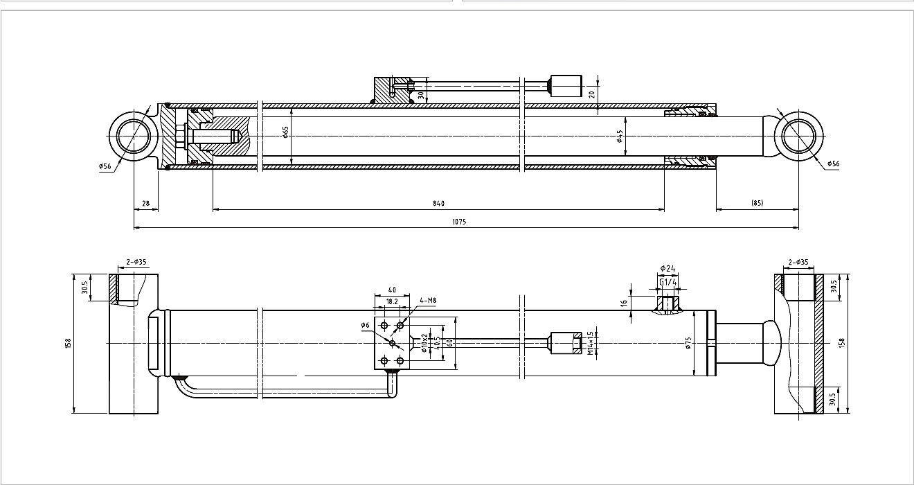 Catalogue technical drawing and evidence for HCYY11112003 Aerial Work Vehicle Lifting Cylinder