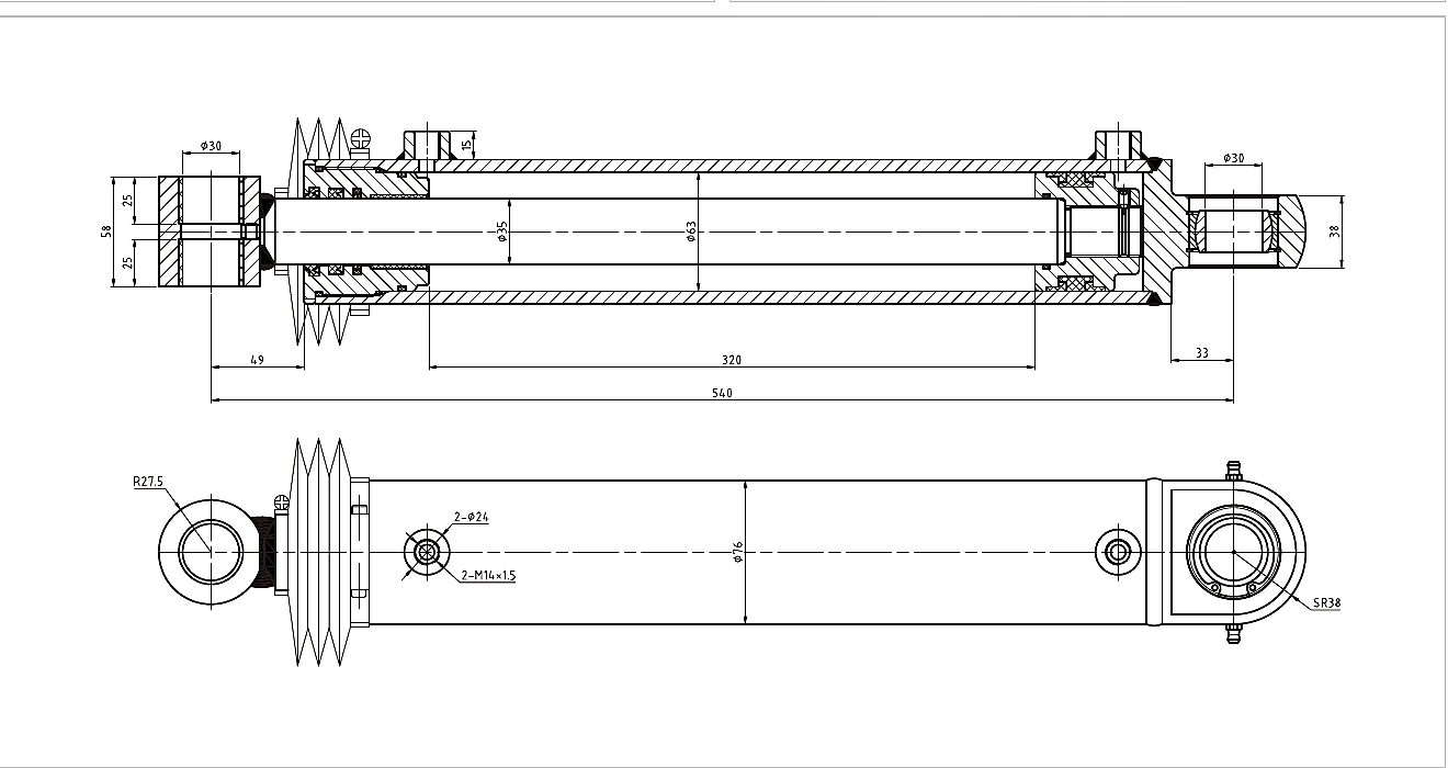 Catalogue technical drawing and evidence for HCYY11112012 Compact Steering Cylinder