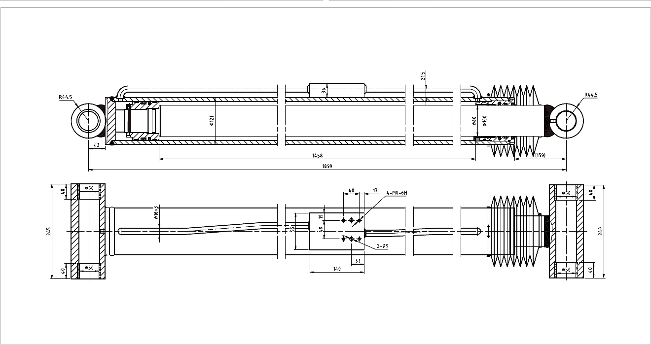 Catalogue technical drawing and evidence for HCYY11112011 Folding Boom Angle Cylinder