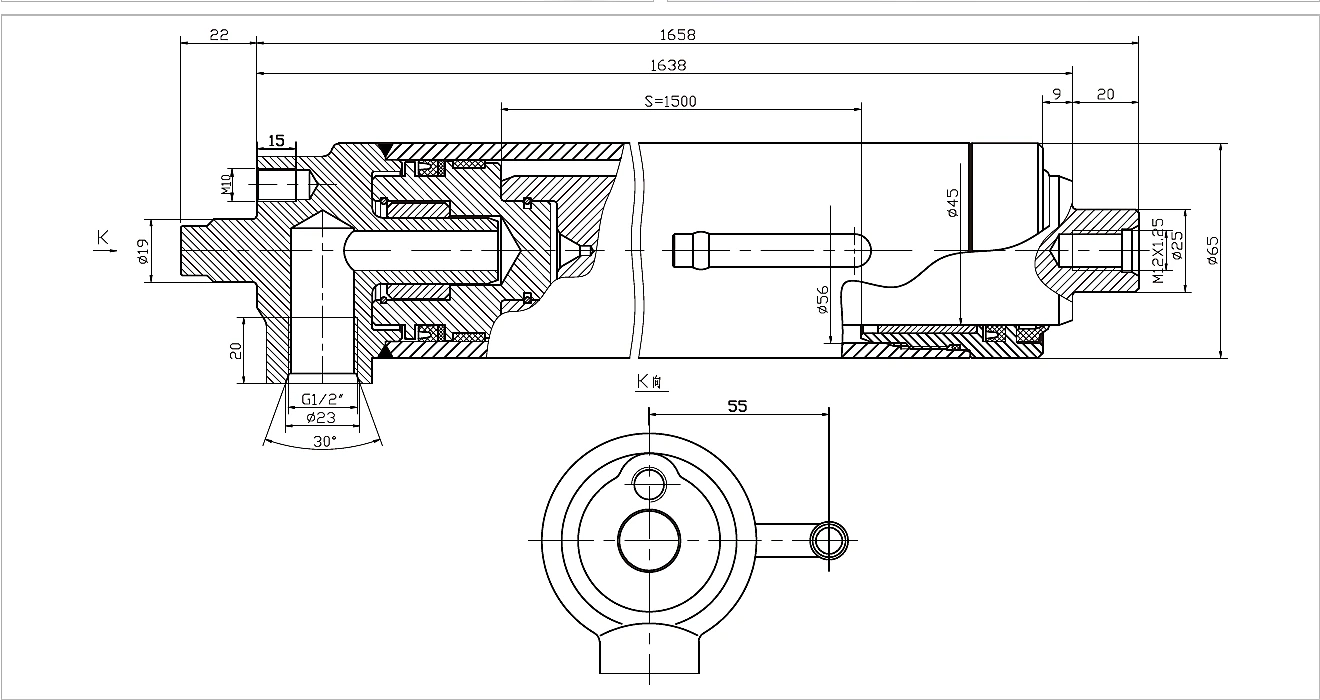 Catalogue technical drawing and evidence for HCYY11112000 Forklift Lifting Cylinder