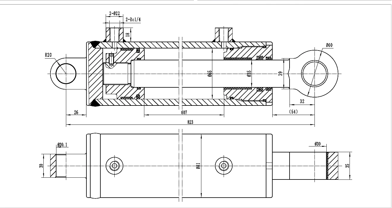 Catalogue technical drawing and evidence for HCYY11112016 Grain Tank Lifting Cylinder