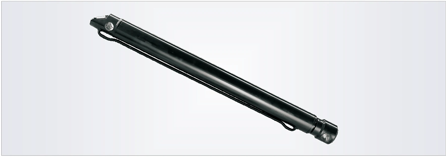 Complete black HCYY11112015 telescopic hydraulic cylinder shown on a light catalogue background