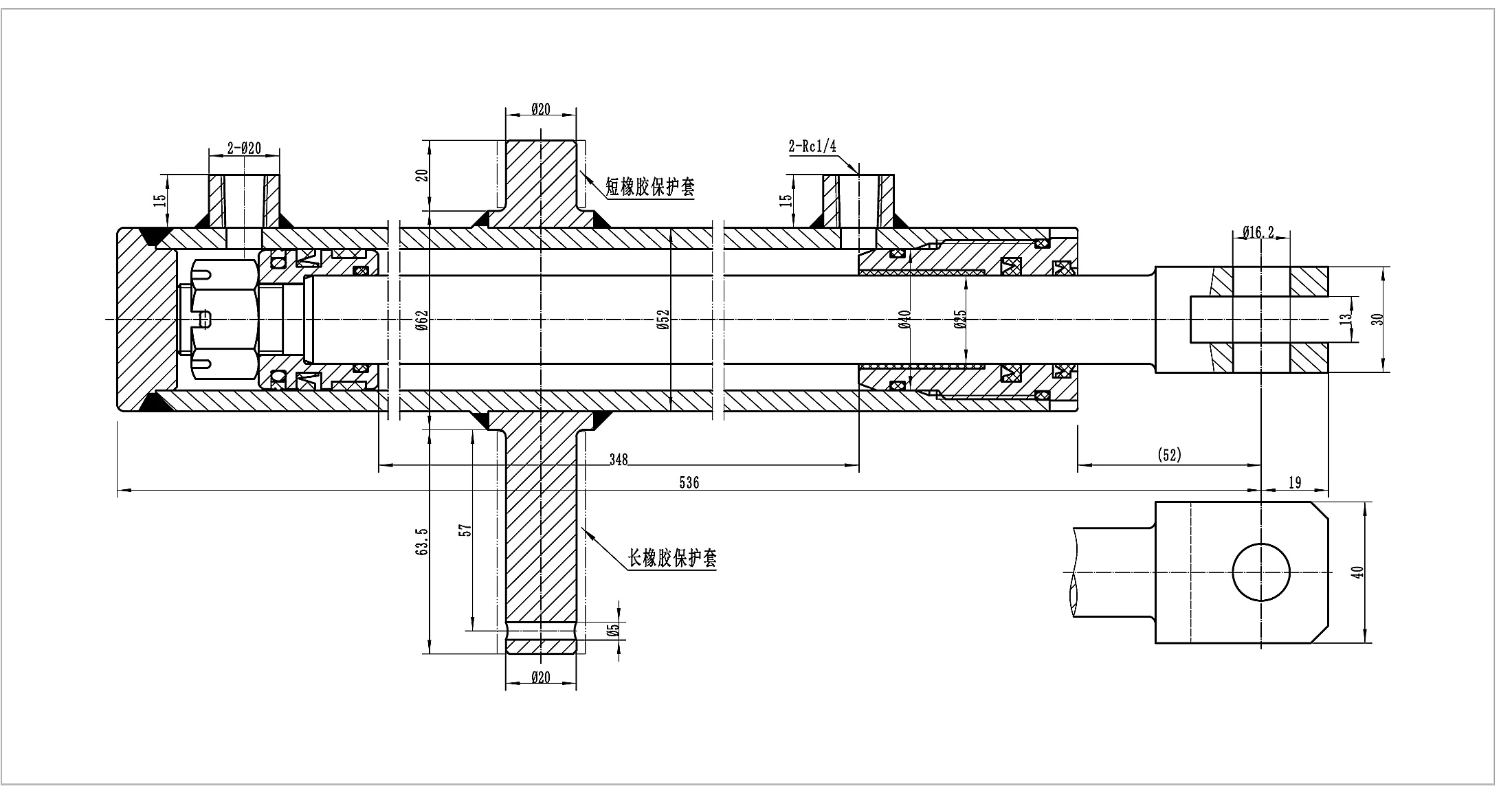 Dimension drawing for HCYY11112017 towing and lifting cylinder
