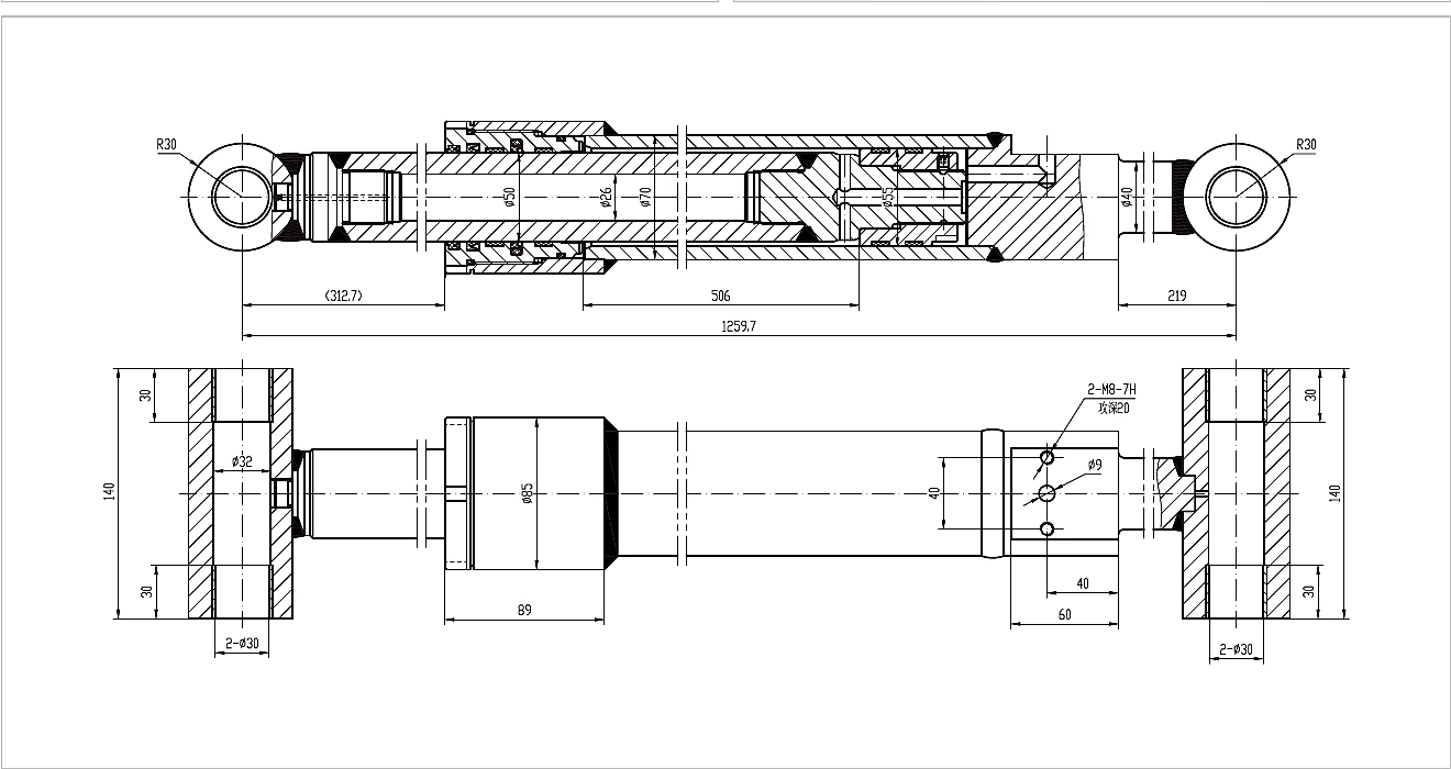 Catalogue technical drawing and evidence for HCYY11112005 Main Boom Angle Cylinder