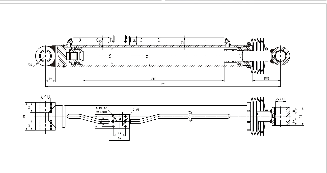 Catalogue technical drawing and evidence for HCYY11112010 Secondary Main Boom Angle Cylinder