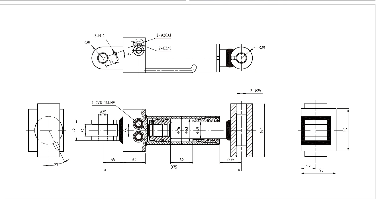 Catalogue technical drawing and evidence for HCYY11112008 Upper Leveling Cylinder
